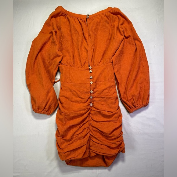 Free People The Only One Long Sleeve Ruched Mini Dress Ochre Rust Orange - XS - Picture 4 of 4